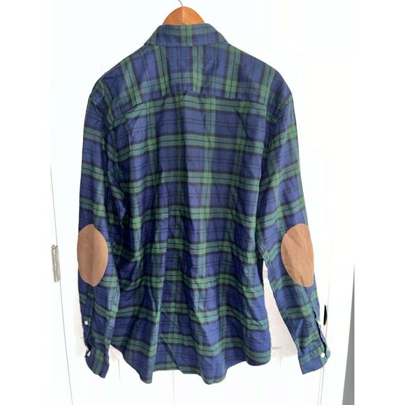 New Crown and Ivy Classic Fit‎ Green Blue Plaid Light Flannel Shirt Mens L - Picture 3 of 9